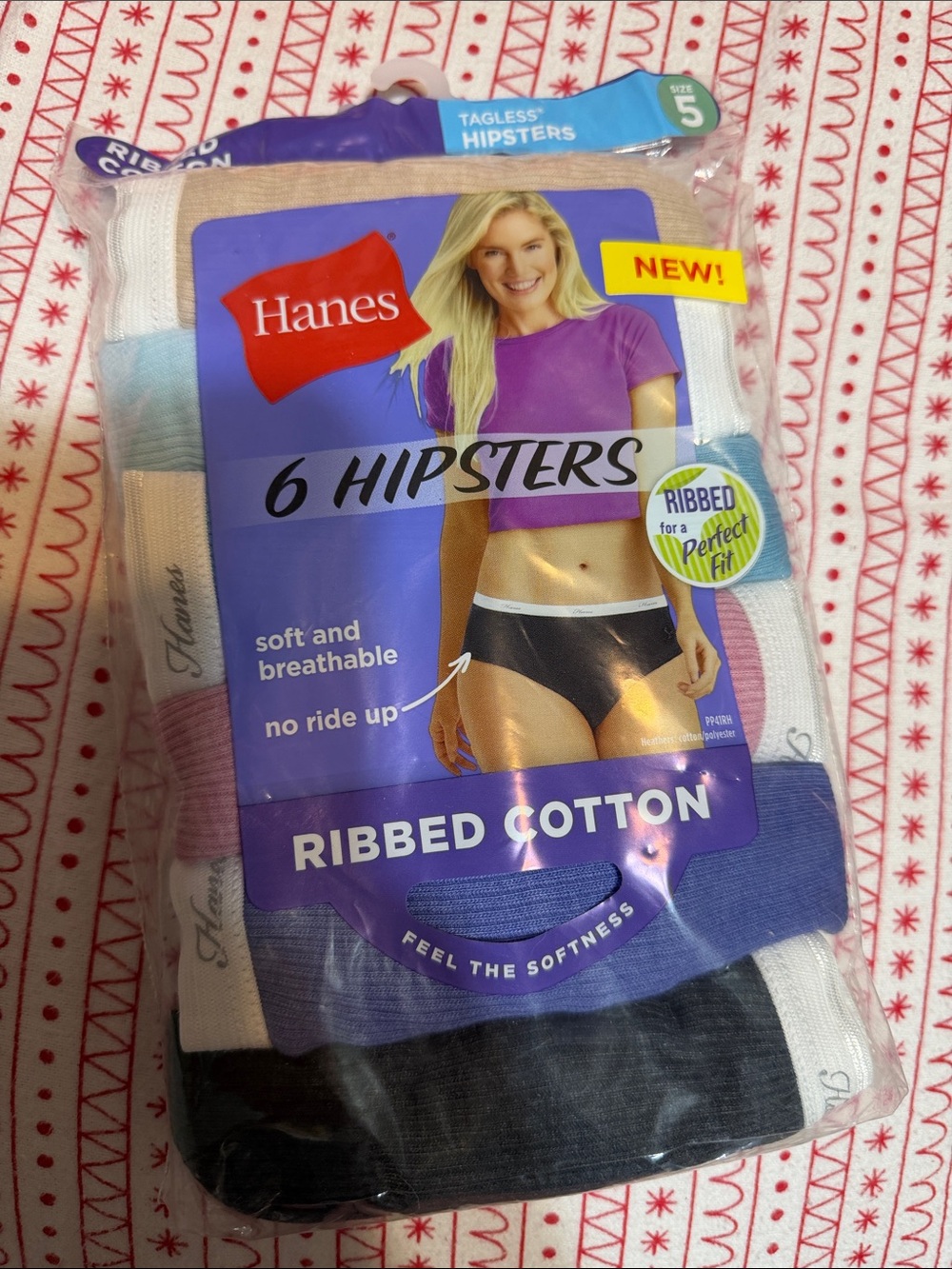 Hanes Ribbed Cotton Hipster Underwear Pack - Black, White, Blue, Pink
